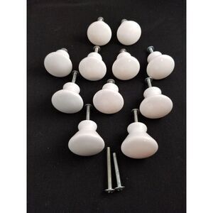 Vintage White Porcelain Drawer Pulls Knobs Handles with Screws Set 11